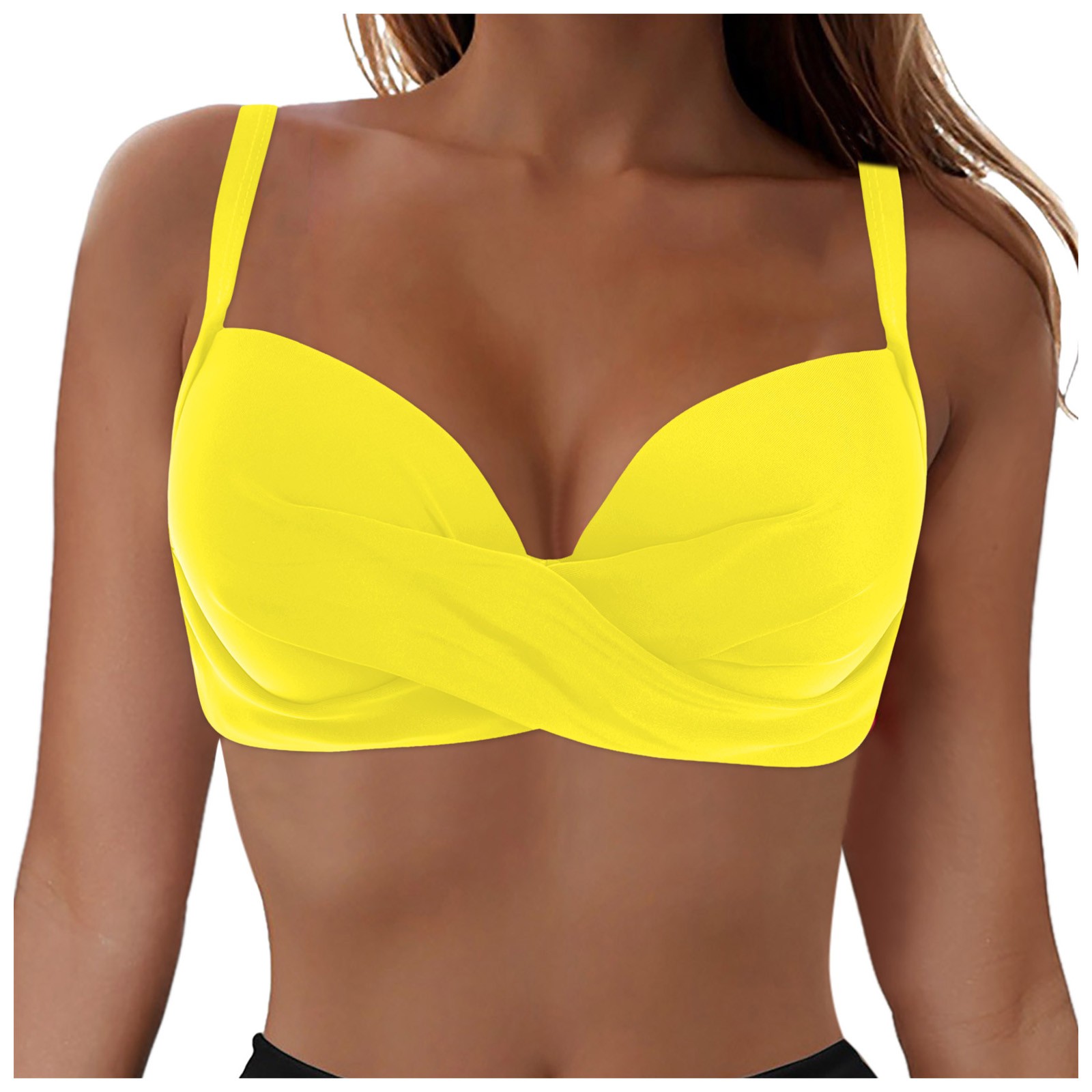 wamacs Womens Underwire Tankini Swim Top Front U Neck Swimsuit Tops Ruched Tummy Control Push Up Bathing Suit Top Padded Swimwear No Bottom (Yellow,XXL)